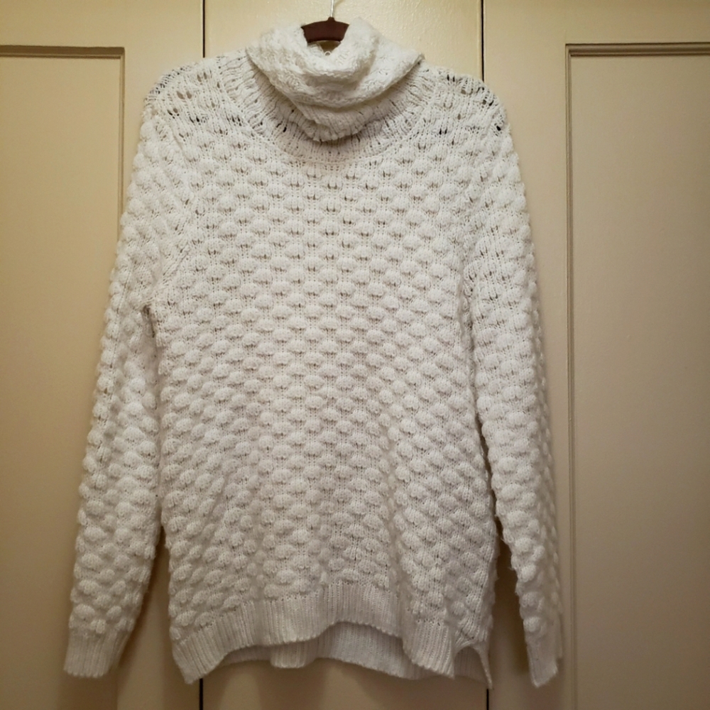 White Aran Long sleeve High Neck Sweater